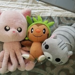 3 Plushie Bundle Pokemon Chespin Tentacle cat